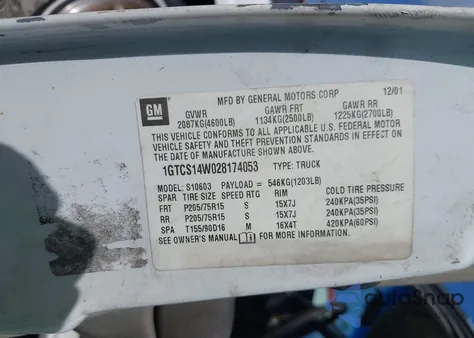 2002 GMC Sonoma Sl из США, поврежденный, VIN 1GTCS14W028174053